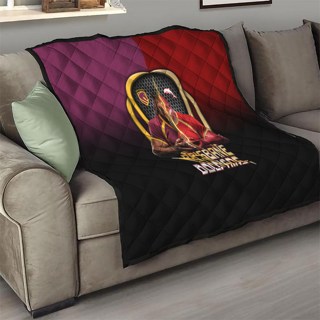 Brisbane Broncos vs Dolphins Fusion Quilt Hybrid Mascot Lightning Graphic With Hexagon Honeycomb