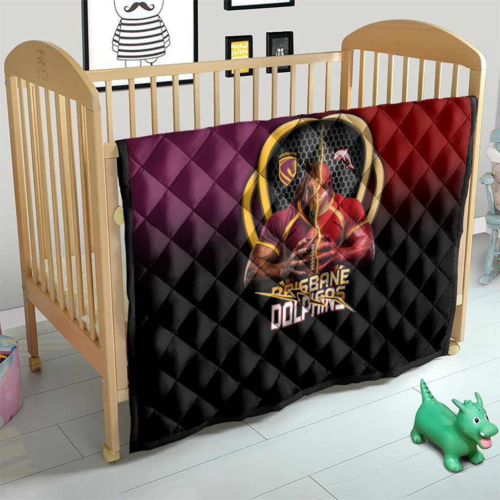 Brisbane Broncos vs Dolphins Fusion Quilt Hybrid Mascot Lightning Graphic With Hexagon Honeycomb