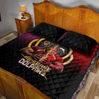 Brisbane Broncos vs Dolphins Fusion Quilt Bed Set Hybrid Mascot Lightning Graphic With Hexagon Honeycomb
