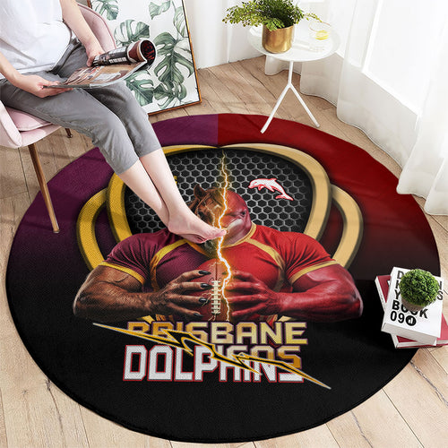 Brisbane Broncos vs Dolphins Fusion Round Carpet Hybrid Mascot Lightning Graphic With Hexagon Honeycomb