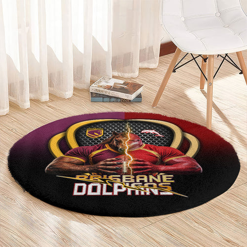 Brisbane Broncos vs Dolphins Fusion Round Carpet Hybrid Mascot Lightning Graphic With Hexagon Honeycomb