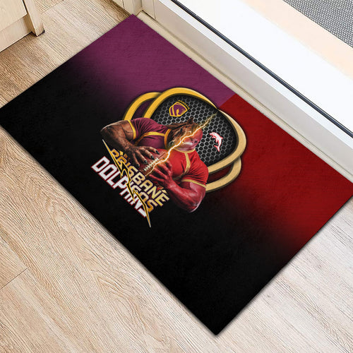 Brisbane Broncos vs Dolphins Fusion Rubber Doormat Hybrid Mascot Lightning Graphic With Hexagon Honeycomb