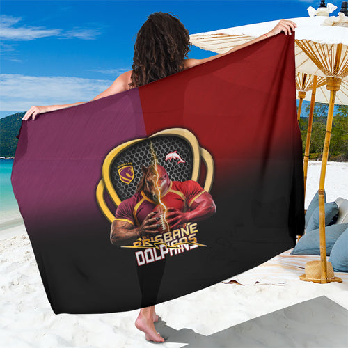 Brisbane Broncos vs Dolphins Fusion Sarong Hybrid Mascot Lightning Graphic With Hexagon Honeycomb