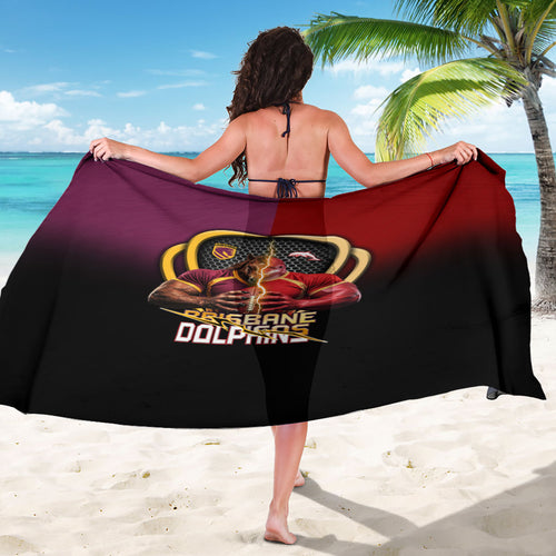 Brisbane Broncos vs Dolphins Fusion Sarong Hybrid Mascot Lightning Graphic With Hexagon Honeycomb