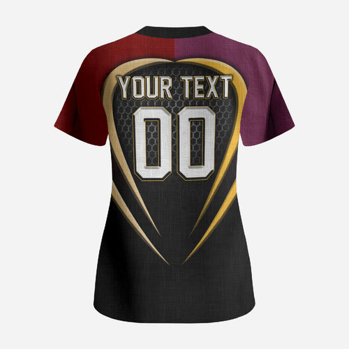 Personalized Brisbane Broncos vs Dolphins Fusion Scrub Top Hybrid Mascot Lightning Graphic With Hexagon Honeycomb