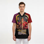 Personalized Brisbane Broncos vs Dolphins Fusion Scrub Top Hybrid Mascot Lightning Graphic With Hexagon Honeycomb