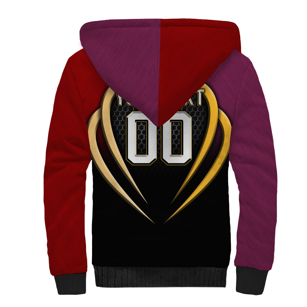 Personalized Brisbane Broncos vs Dolphins Fusion Sherpa Hoodie Hybrid Mascot Lightning Graphic With Hexagon Honeycomb