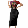 Personalized Brisbane Broncos vs Dolphins Fusion Short Sleeve Bodycon Dress Hybrid Mascot Lightning Graphic With Hexagon Honeycomb