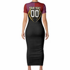 Personalized Brisbane Broncos vs Dolphins Fusion Short Sleeve Bodycon Dress Hybrid Mascot Lightning Graphic With Hexagon Honeycomb