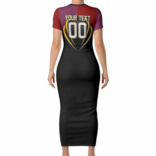 Personalized Brisbane Broncos vs Dolphins Fusion Short Sleeve Bodycon Dress Hybrid Mascot Lightning Graphic With Hexagon Honeycomb