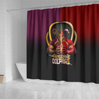 Brisbane Broncos vs Dolphins Fusion Shower Curtain Hybrid Mascot Lightning Graphic With Hexagon Honeycomb