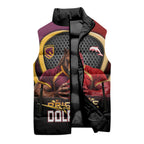 Personalized Brisbane Broncos vs Dolphins Fusion Sleeveless Puffer Jacket Hybrid Mascot Lightning Graphic With Hexagon Honeycomb