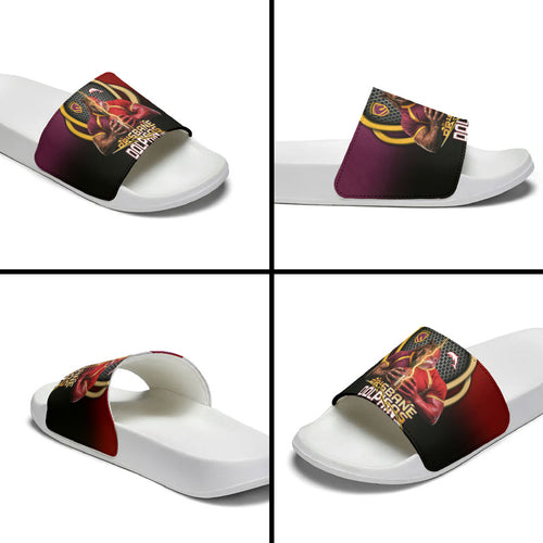Brisbane Broncos vs Dolphins Fusion Slide Sandals Hybrid Mascot Lightning Graphic With Hexagon Honeycomb