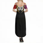 Personalized Brisbane Broncos vs Dolphins Fusion Summer Maxi Dress Hybrid Mascot Lightning Graphic With Hexagon Honeycomb