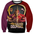 Personalized Brisbane Broncos vs Dolphins Fusion Sweatshirt Hybrid Mascot Lightning Graphic With Hexagon Honeycomb