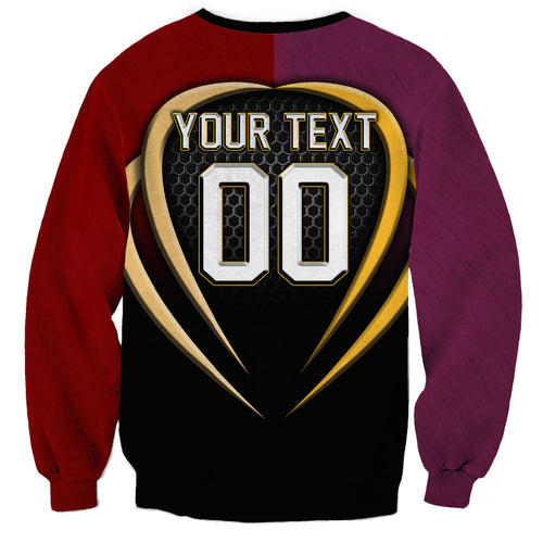Personalized Brisbane Broncos vs Dolphins Fusion Sweatshirt Hybrid Mascot Lightning Graphic With Hexagon Honeycomb