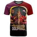 Personalized Brisbane Broncos vs Dolphins Fusion T Shirt Hybrid Mascot Lightning Graphic With Hexagon Honeycomb