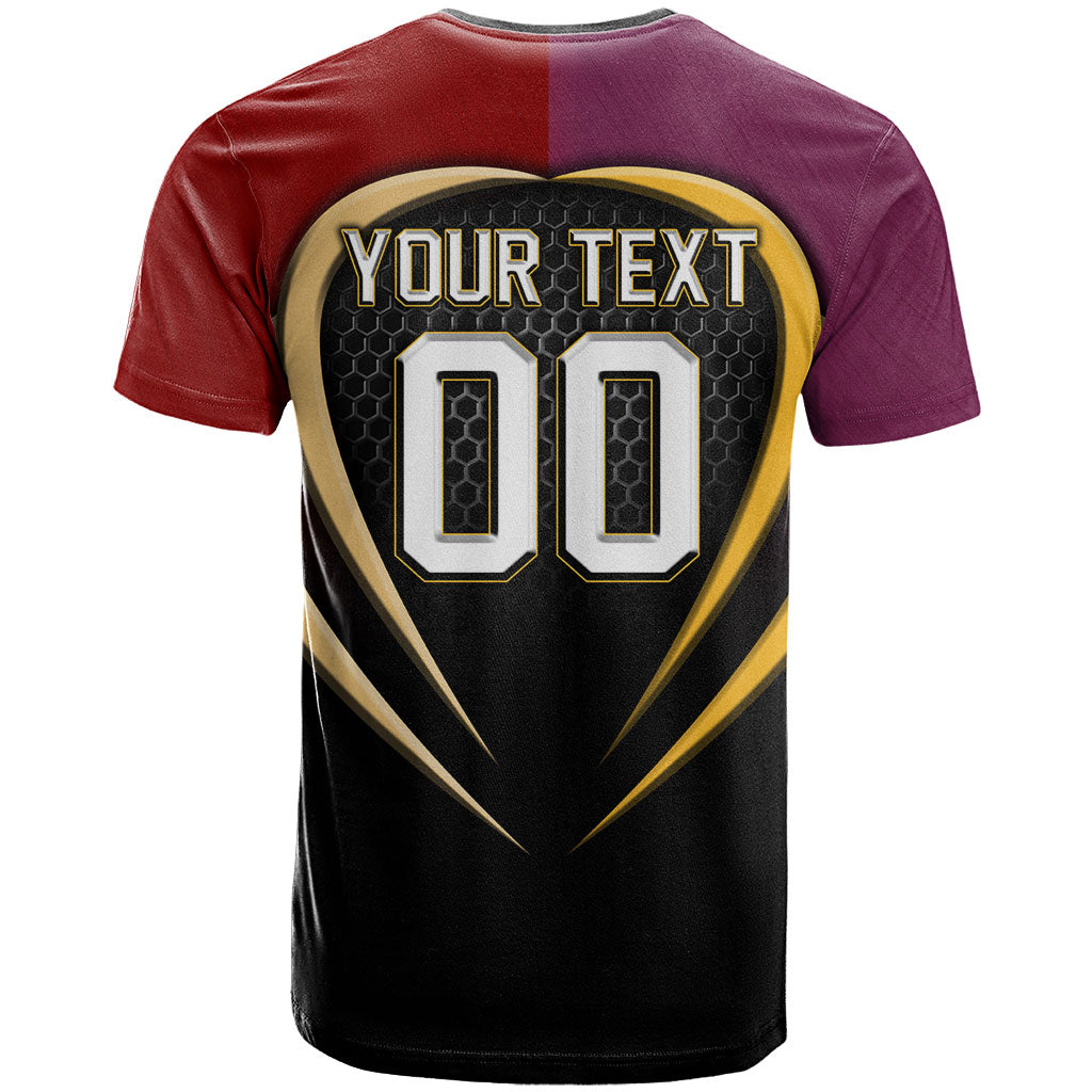 Personalized Brisbane Broncos vs Dolphins Fusion T Shirt Hybrid Mascot Lightning Graphic With Hexagon Honeycomb