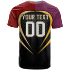 Personalized Brisbane Broncos vs Dolphins Fusion T Shirt Hybrid Mascot Lightning Graphic With Hexagon Honeycomb
