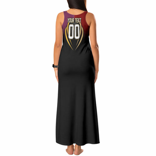 Personalized Brisbane Broncos vs Dolphins Fusion Tank Maxi Dress Hybrid Mascot Lightning Graphic With Hexagon Honeycomb