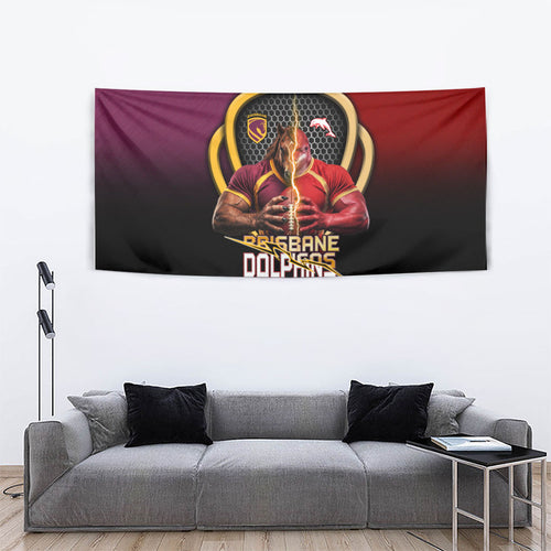 Brisbane Broncos vs Dolphins Fusion Tapestry Hybrid Mascot Lightning Graphic With Hexagon Honeycomb