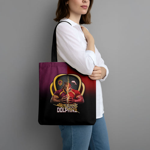 Brisbane Broncos vs Dolphins Fusion Tote Bag Hybrid Mascot Lightning Graphic With Hexagon Honeycomb