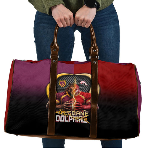 Brisbane Broncos vs Dolphins Fusion Travel Bag Hybrid Mascot Lightning Graphic With Hexagon Honeycomb