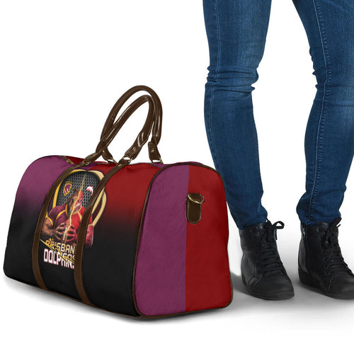 Brisbane Broncos vs Dolphins Fusion Travel Bag Hybrid Mascot Lightning Graphic With Hexagon Honeycomb