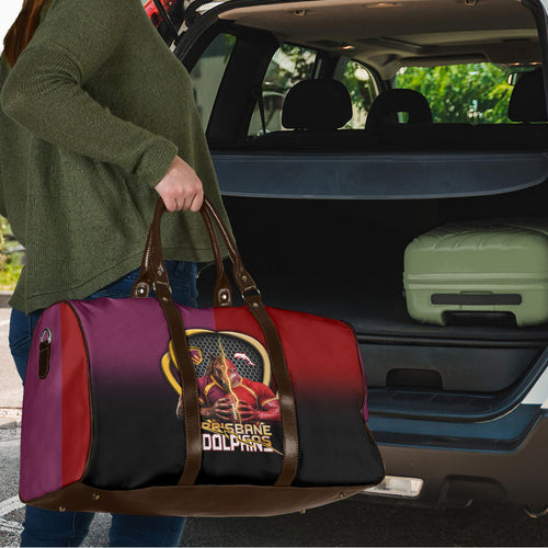 Brisbane Broncos vs Dolphins Fusion Travel Bag Hybrid Mascot Lightning Graphic With Hexagon Honeycomb