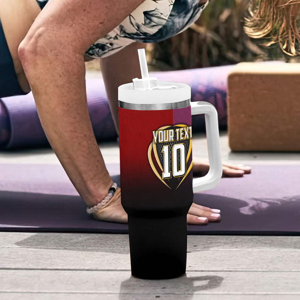 Personalized Brisbane Broncos vs Dolphins Fusion Tumbler With Handle Hybrid Mascot Lightning Graphic With Hexagon Honeycomb