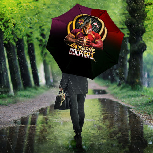 Brisbane Broncos vs Dolphins Fusion Umbrella Hybrid Mascot Lightning Graphic With Hexagon Honeycomb