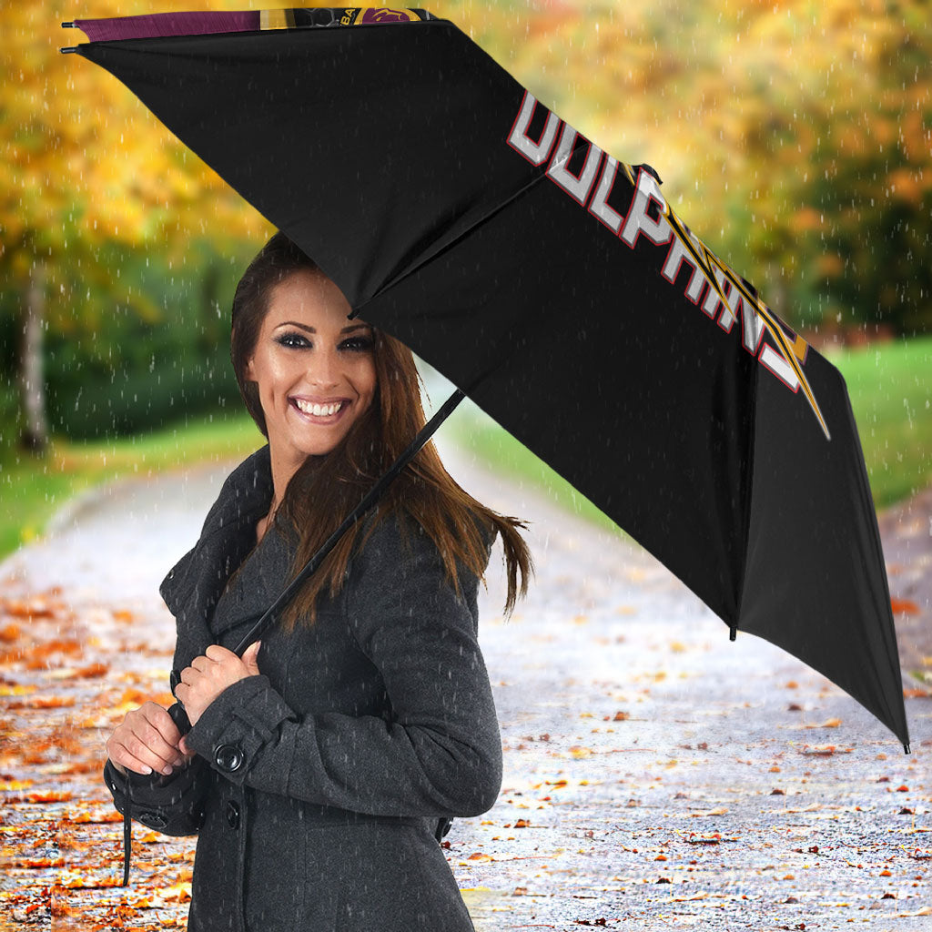 Brisbane Broncos vs Dolphins Fusion Umbrella Hybrid Mascot Lightning Graphic With Hexagon Honeycomb