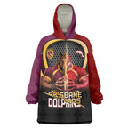 Personalized Brisbane Broncos vs Dolphins Fusion Wearable Blanket Hoodie Hybrid Mascot Lightning Graphic With Hexagon Honeycomb