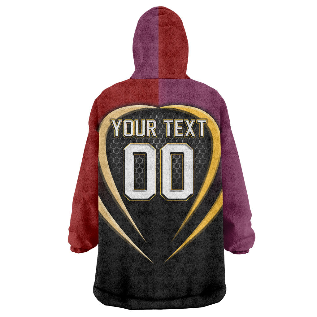 Personalized Brisbane Broncos vs Dolphins Fusion Wearable Blanket Hoodie Hybrid Mascot Lightning Graphic With Hexagon Honeycomb
