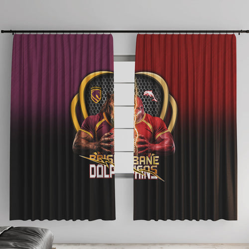 Brisbane Broncos vs Dolphins Fusion Window Curtain Hybrid Mascot Lightning Graphic With Hexagon Honeycomb