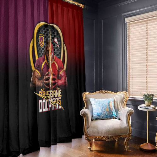 Brisbane Broncos vs Dolphins Fusion Window Curtain Hybrid Mascot Lightning Graphic With Hexagon Honeycomb