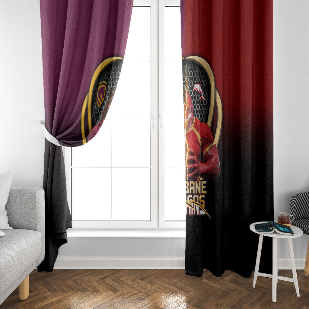 Brisbane Broncos vs Dolphins Fusion Window Curtain Hybrid Mascot Lightning Graphic With Hexagon Honeycomb