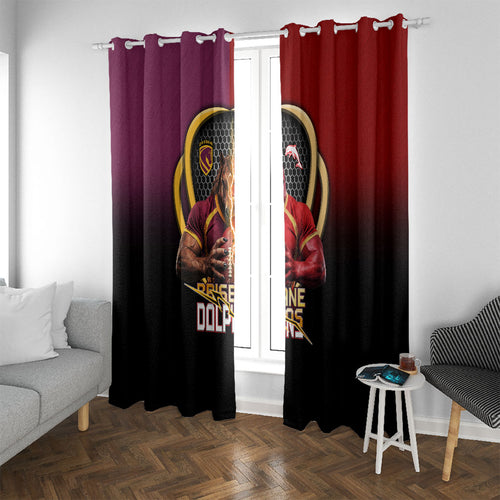 Brisbane Broncos vs Dolphins Fusion Window Curtain Hybrid Mascot Lightning Graphic With Hexagon Honeycomb