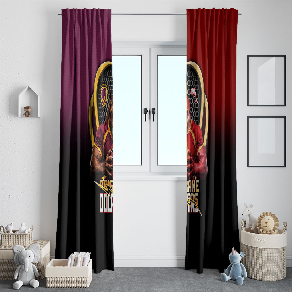 Brisbane Broncos vs Dolphins Fusion Window Curtain Hybrid Mascot Lightning Graphic With Hexagon Honeycomb