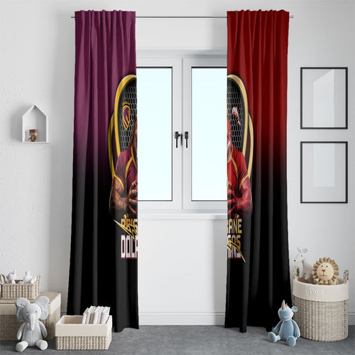 Brisbane Broncos vs Dolphins Fusion Window Curtain Hybrid Mascot Lightning Graphic With Hexagon Honeycomb