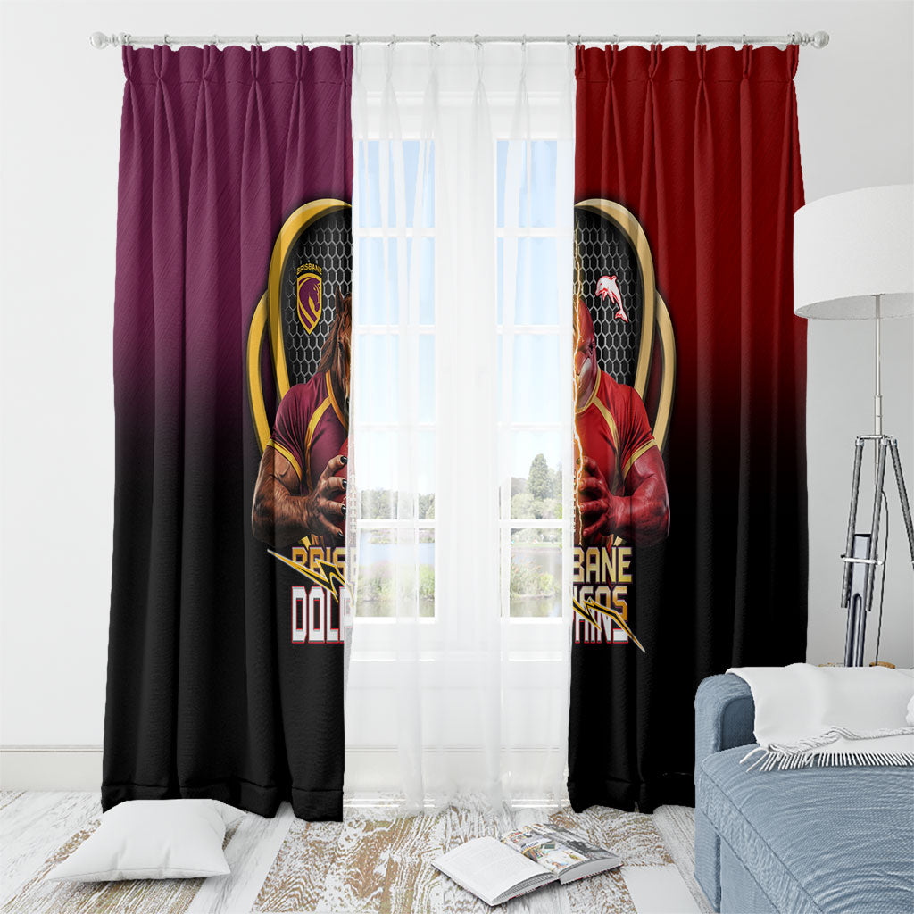 Brisbane Broncos vs Dolphins Fusion Window Curtain Hybrid Mascot Lightning Graphic With Hexagon Honeycomb