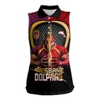 Personalized Brisbane Broncos vs Dolphins Fusion Women Sleeveless Polo Shirt Hybrid Mascot Lightning Graphic With Hexagon Honeycomb