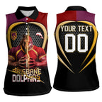 Personalized Brisbane Broncos vs Dolphins Fusion Women Sleeveless Polo Shirt Hybrid Mascot Lightning Graphic With Hexagon Honeycomb