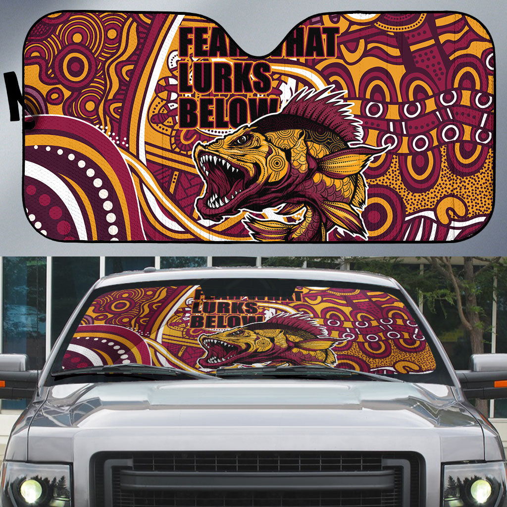 Aboriginal Barramundi Fishing Fear What Lurks Below Auto Sun Shade Indigenous Australian Dot Predatory Fish