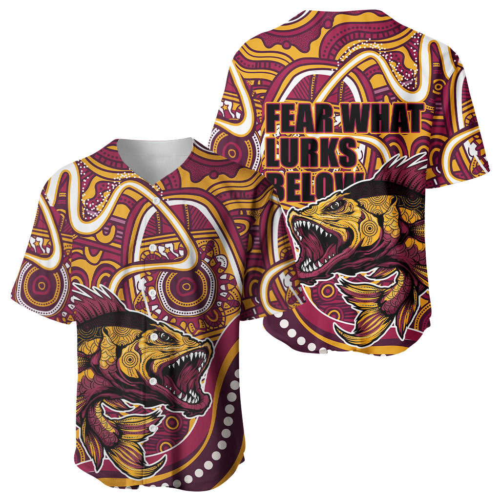 Aboriginal Barramundi Fishing Fear What Lurks Below Baseball Jersey Indigenous Australian Dot Predatory Fish