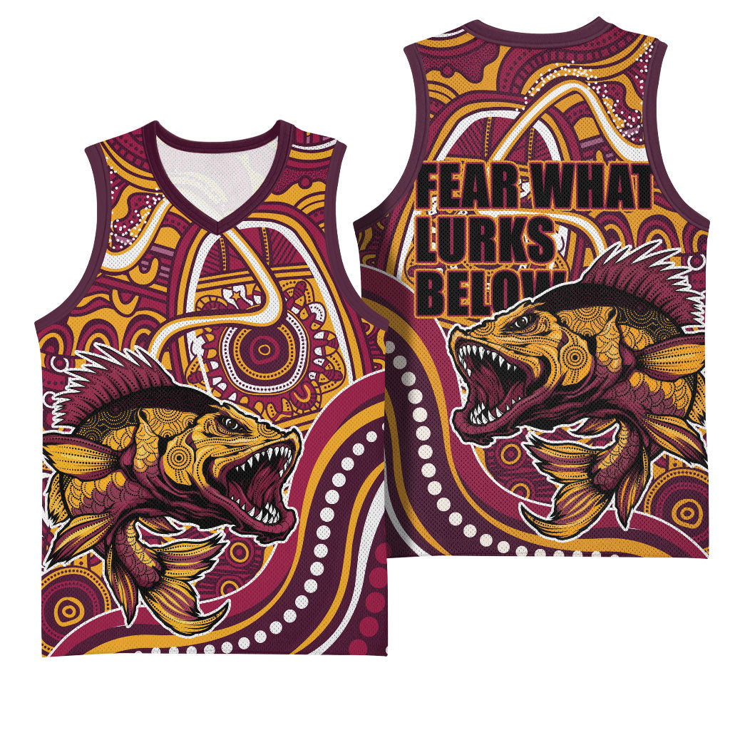 Aboriginal Barramundi Fishing Fear What Lurks Below Basketball Jersey Indigenous Australian Dot Predatory Fish