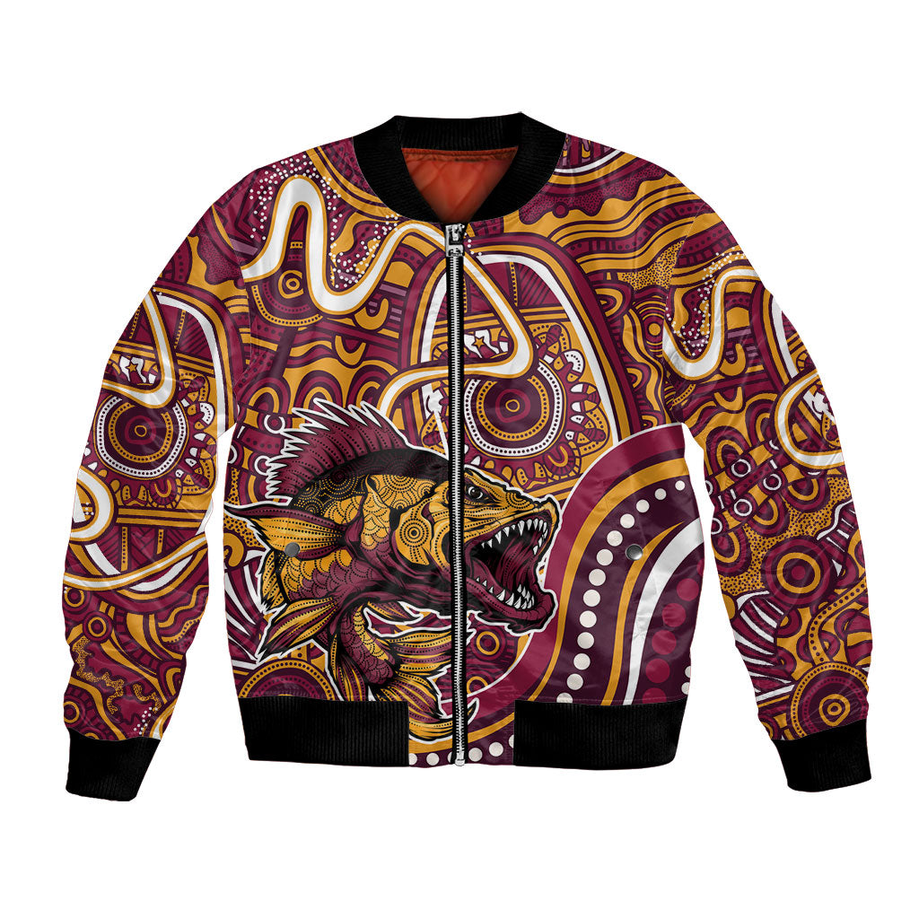 Aboriginal Barramundi Fishing Fear What Lurks Below Bomber Jacket Indigenous Australian Dot Predatory Fish