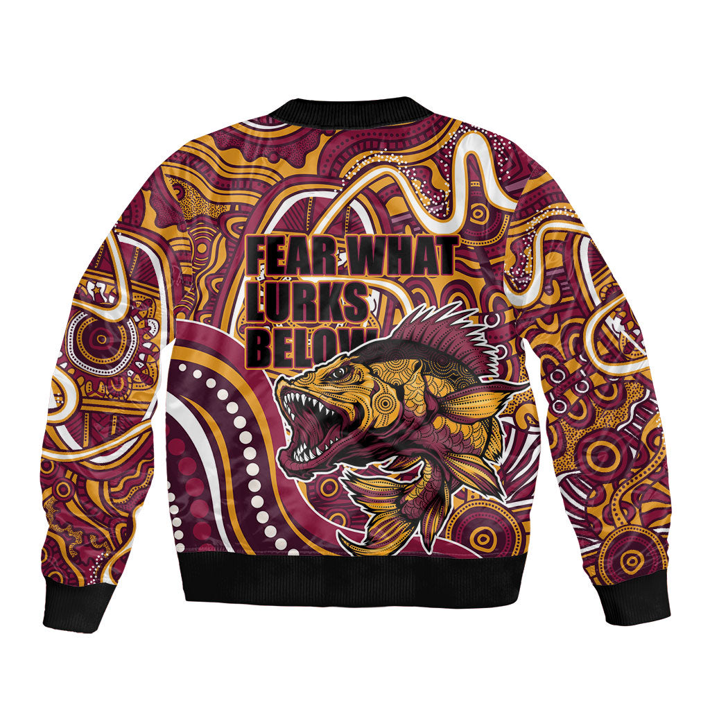 Aboriginal Barramundi Fishing Fear What Lurks Below Bomber Jacket Indigenous Australian Dot Predatory Fish