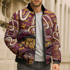 Aboriginal Barramundi Fishing Fear What Lurks Below Bomber Puffer Jacket Indigenous Australian Dot Predatory Fish