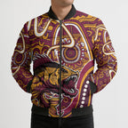 Aboriginal Barramundi Fishing Fear What Lurks Below Bomber Puffer Jacket Indigenous Australian Dot Predatory Fish